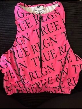 True Religion Hot Pink Logo Zip-Front Crop Top / sports bra
